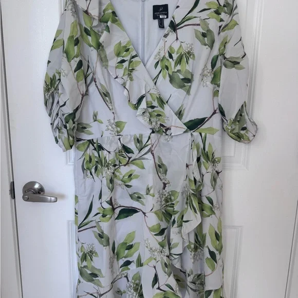 Milly | Dresses | Adrianna Papell Floral Green And White Faux Wrap Dress  Size 6 | Poshmark